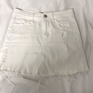 High waisted white jean skirt